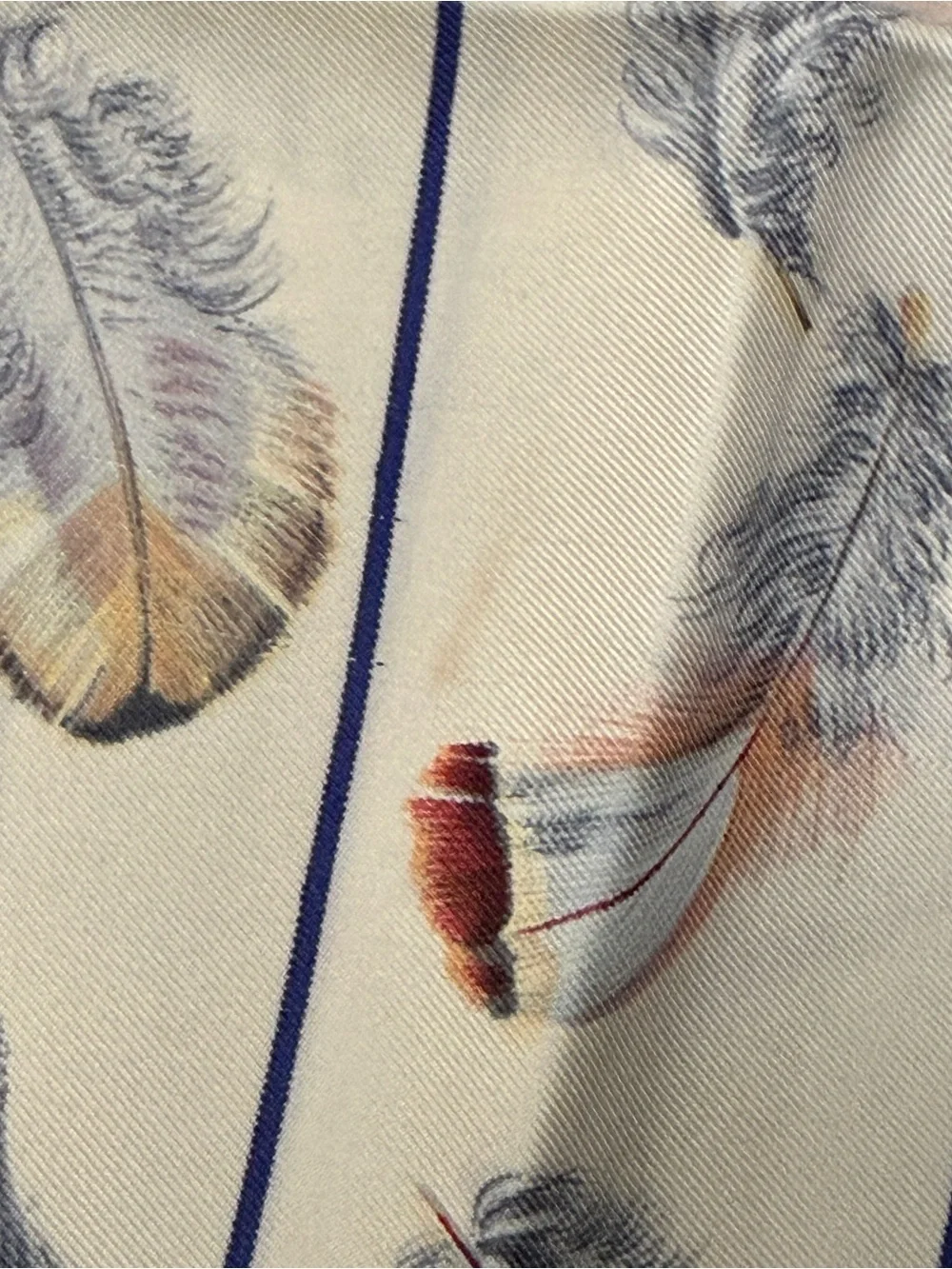 Hermes Multicolor Feather Print Silk Scarf - Blue Trim